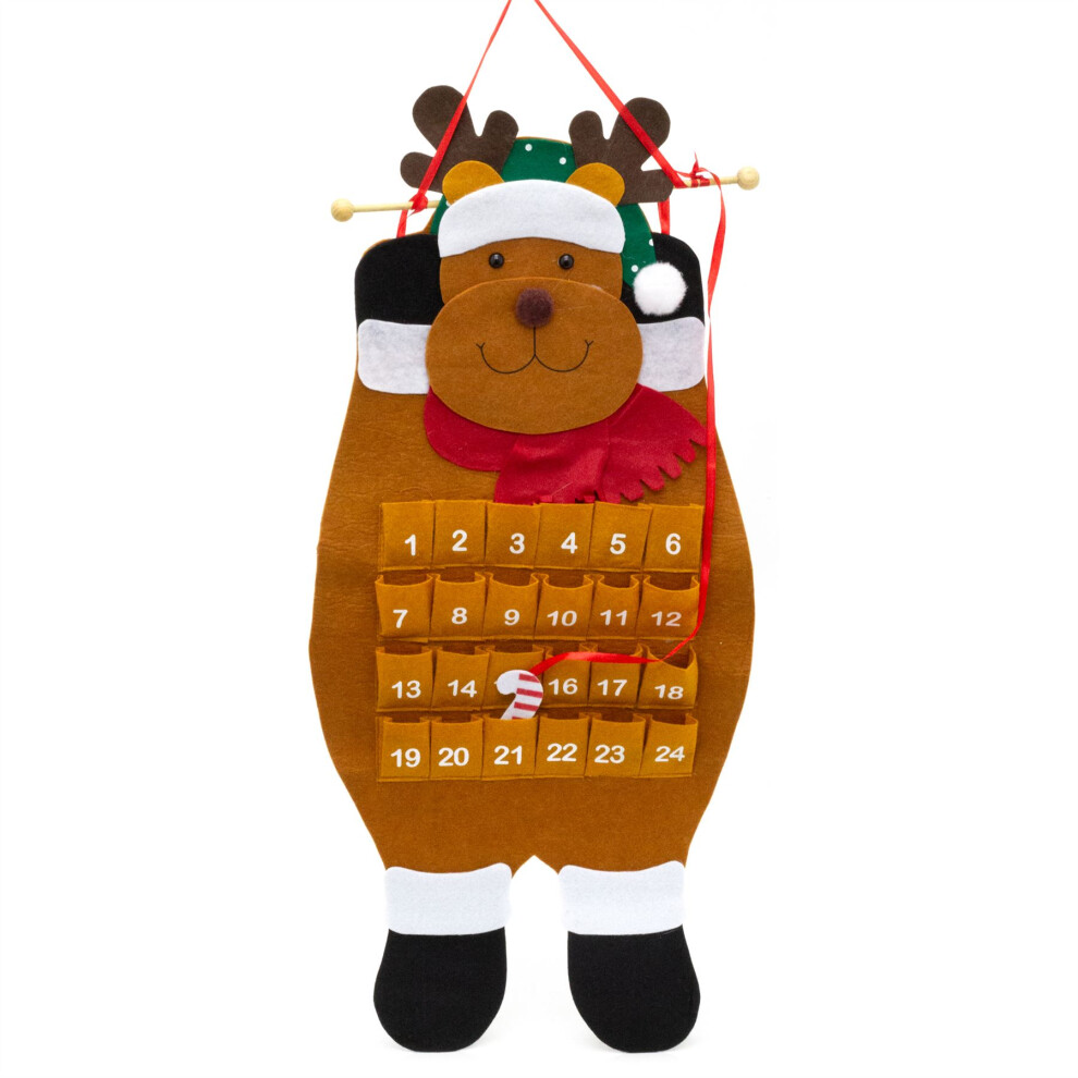 Reindeer Christmas Advent Calendar | Reusable Reindeer Shaped 24 Pocket Advent Calendar | Christmas Advent Hanging Calendar - 71cm