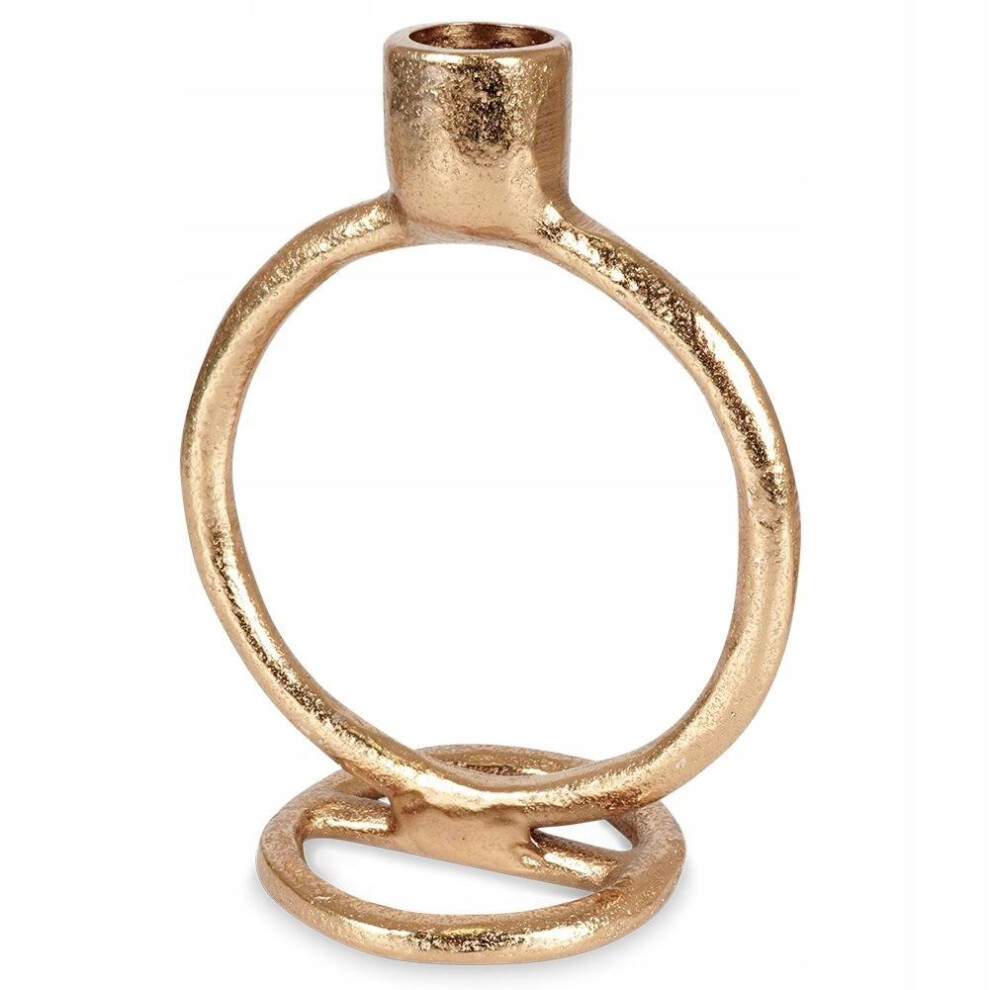 Round Ring Gold Metal Candlestick | Tapered Dinner Candle Holder Candle Stand | Candle Holder Aluminum Golden - 15cm