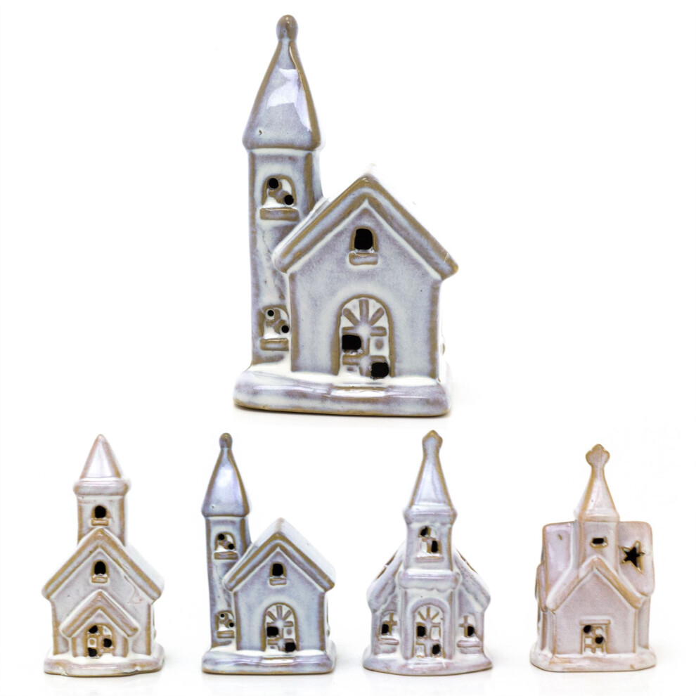 Carousel Ceramic Led Church | Up Christmas Church Ornament Festive Decoration | Christmas Village Up Chapel - 12Cm ~ Design Varies One Supplied Light