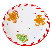 20cm Round Ceramic Christmas Gingerbread Plate | Festive Serving Dish Christmas Serving Plate | Christmas Tableware Xmas Snack Plate