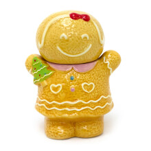 Small Gingerbread Girl Christmas Storage Jar | Ceramic Gingerbread Cookie Jar Biscuit Barrel | Christmas Food Storage Pot Kitchen Jar With Lid - 18cm