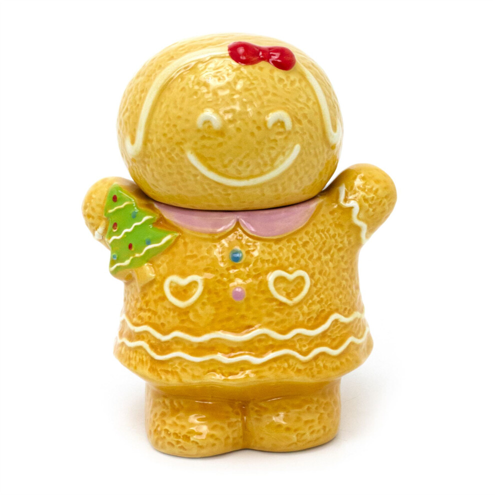 Small Gingerbread Girl Christmas Storage Jar | Ceramic Gingerbread Cookie Jar Biscuit Barrel | Christmas Food Storage Pot Kitchen Jar With Lid - 18cm