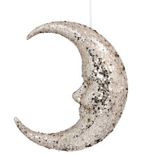 Champagne Gold Sparkling Moon Hanging Decoration | Gold Glitter Crescent Moon Ornament | Crescent Moon Face Celestial Ornament - 24cm
