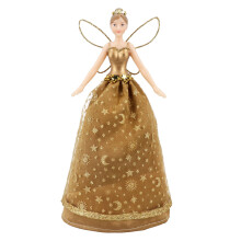 Gold Celestial Fairy Angel Christmas Tree Topper | Sparkling White Fabric Tree Top Angel Fairy | Christmas Angel Tree Topper - 19cm