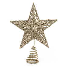 Champagne Gold Star Christmas Tree Topper | Gold Glitter Tree Top Metal Star | Christmas Star Tree Topper - 23cm