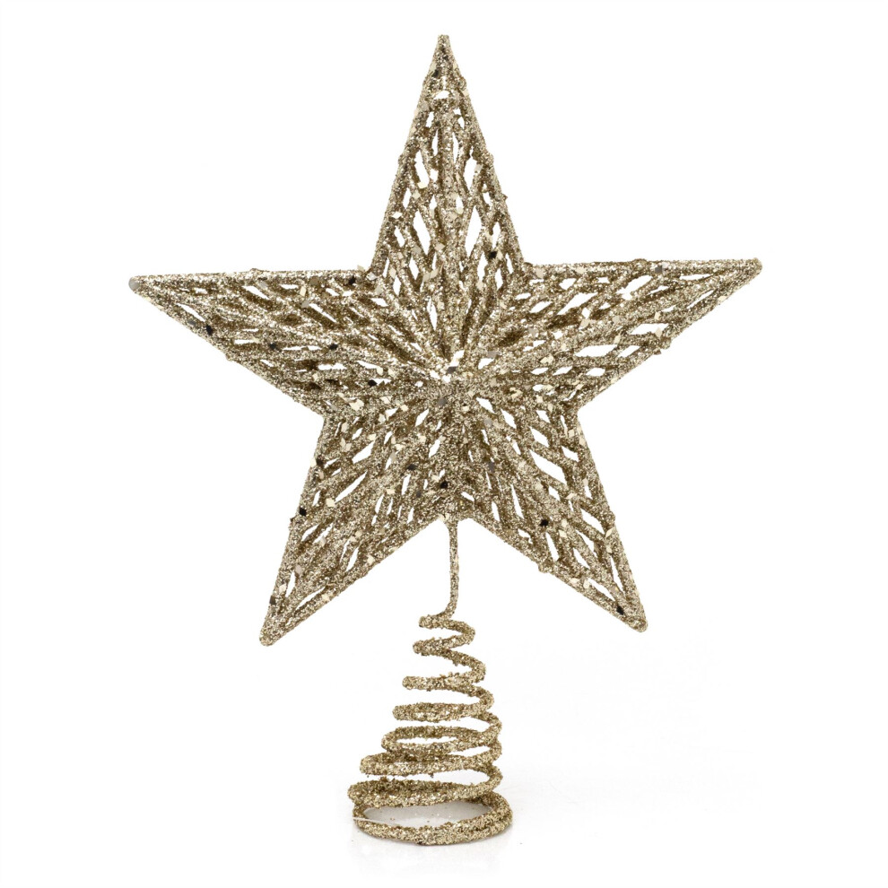Carousel Champagne Star Christmas Tree Topper | Glitter Tree Top Metal Star | Christmas Star Tree Topper - 23Cm Gold