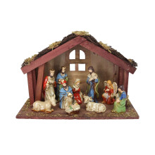 11-Piece Traditional Christmas Nativity Set | 10 Ceramic Figures and Wooden Stable Manger Scene Crib Figurines | Christmas Nativity Scene With Figures