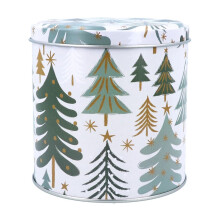 Green Trees Christmas Tin | Christmas Tree Storage Tin | Chocolate Treat Tin Christmas Kitchen Round Storage Tin - 10x10cm