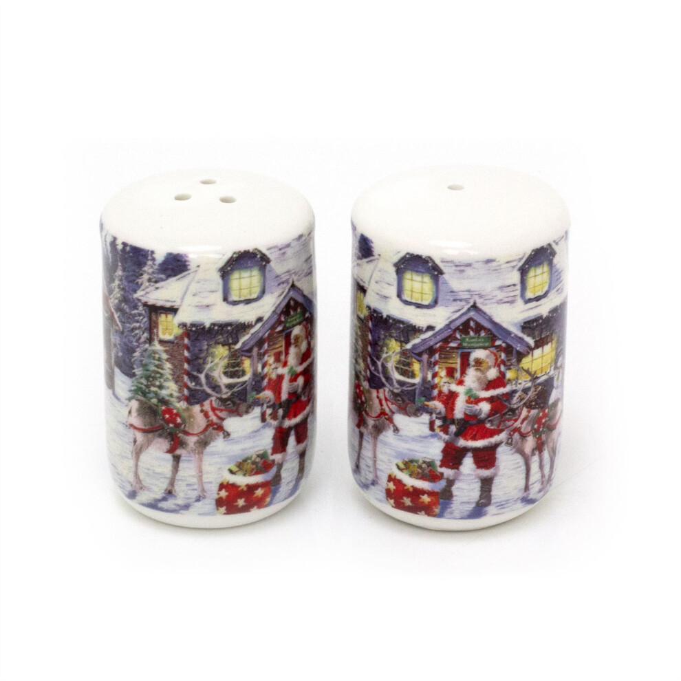 Santa Workshop Christmas Salt and Pepper Pots | Festive Fine China Salt and Pepper Set Xmas Salt and Pepper Shakers | Porcelain Christmas Cruet Sets
