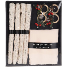 12 Piece Christmas Table Setting | Set of 4 Fabric Napkins Placemats & Wooden Napkin Rings | Festive Table Napkin Set With Christmas-themed Rings
