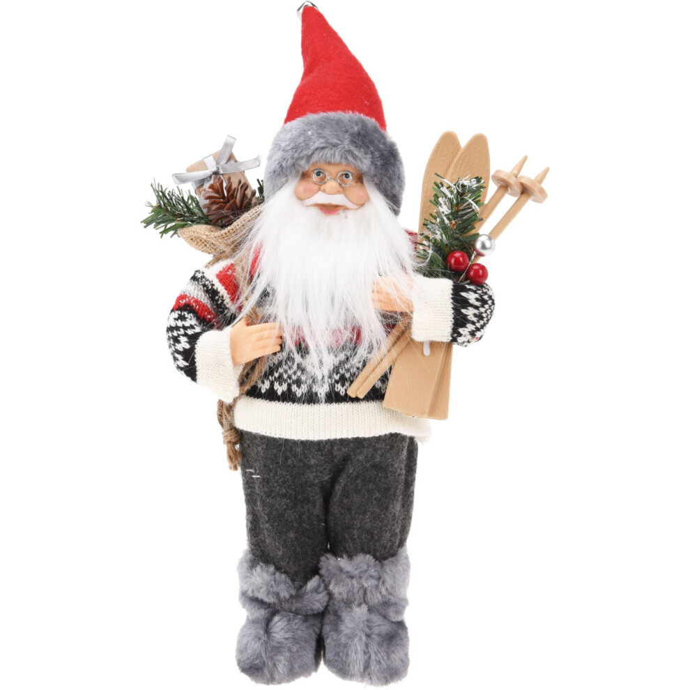 Carousel Nordic Standing Santa Claus Figurine | Father Christmas Doll Santa Claus Figure Ornament | Traditional Father Christmas Decorations Indoor - 30Cm Grey