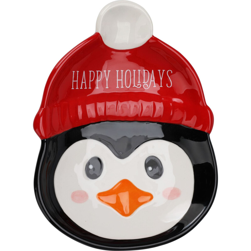 Carousel Ceramic Penguin Christmas Plate | Novelty Christmas Character Snack Plate | Christmas Serving Dish Snack Nibbles Bowl - 19Cm
