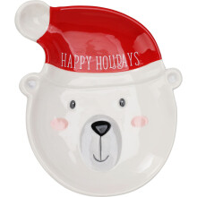 Ceramic Polar Bear Christmas Plate | Novelty Christmas Character Snack Plate | Christmas Serving Dish Snack Nibbles Bowl - 19cm