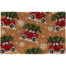 Cars Christmas Doormat | Rectangular Entrance Christmas Welcome Door Mat | Non-slip PVC Backed Natural Coir Festive Doormat - 59x39cm