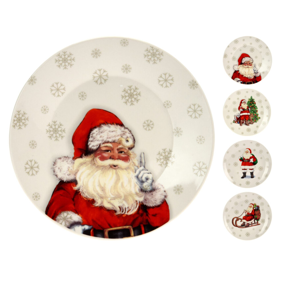 Carousel Small Santa Claus Christmas Plate | Round Ceramic Festive Serving Dish Christmas Serving Plate | Christmas Tableware Xmas Side Plate - 20Cm