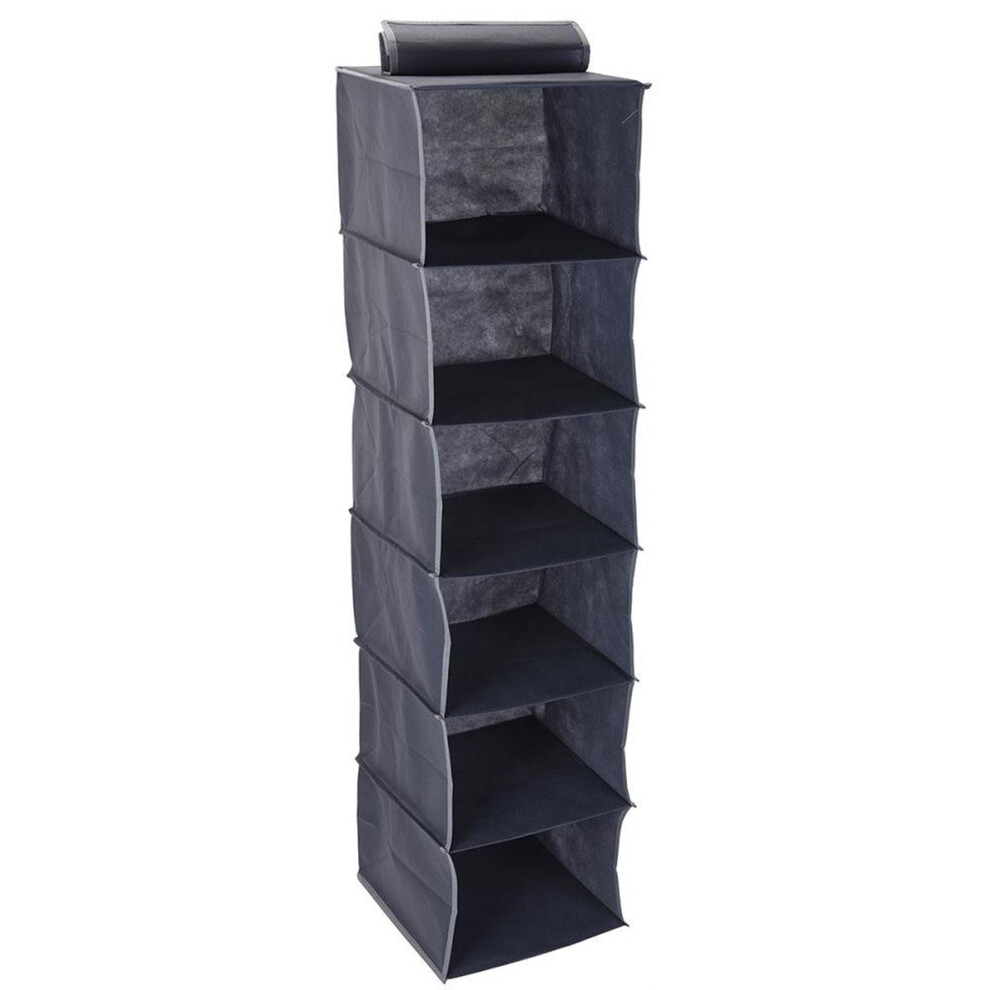 Carousel Fabric Storage Organiser With 6 Compartments | Wardrobe Closet Organiser Hanging Shelves | Hanging Compartments For Clothes Rail - 120Cm Grey