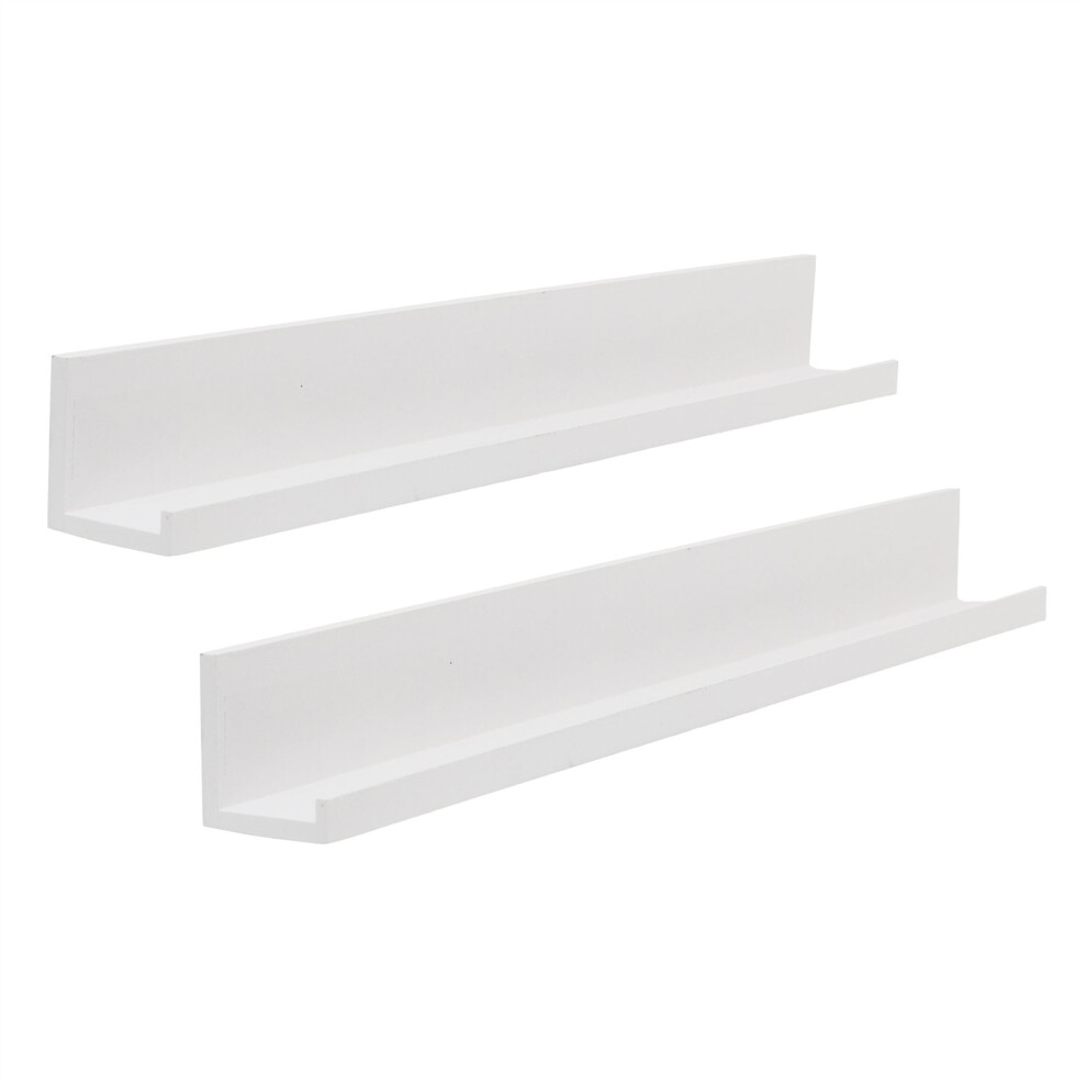 Set of 2 Slim White Wall Shelves | Floating Spice Rack Ornament Photo Display Shelves | Wall Mounted White Ledge Shelves - 58cm