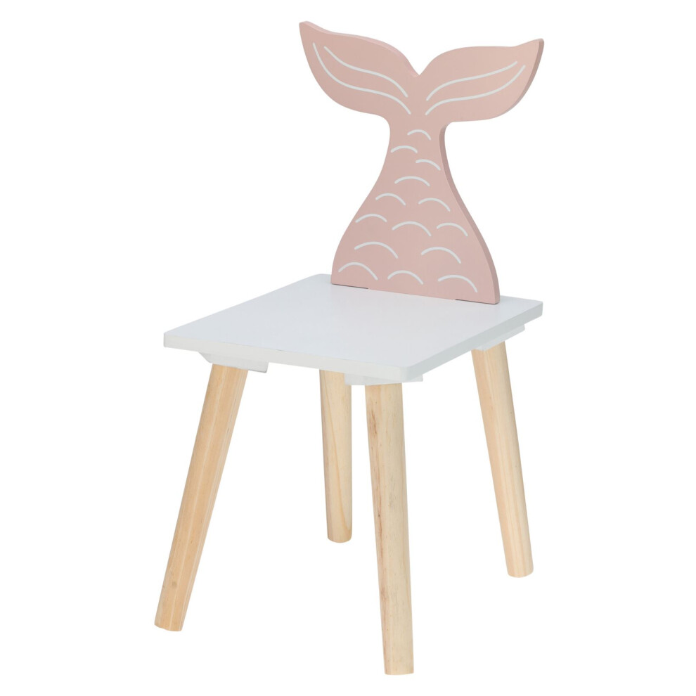 Childrenâs Wooden Mermaid Chair | Small Square Wooden Animal Stool for Kids | Childs Bedroom Nursery Furniture - 24x29.5x52cm