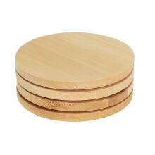 Set of 4 Round Bamboo Coasters | 4-piece Kitchen Dining Table Coasters | Wooden Drinks Cup Mug Table Mats - 10cm
