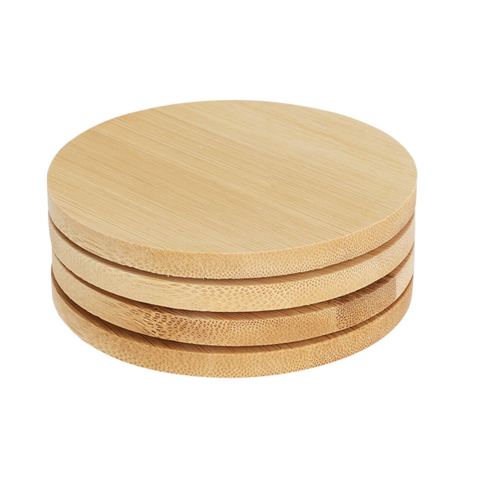 Set of 4 Round Bamboo Coasters | 4-piece Kitchen Dining Table Coasters | Wooden Drinks Cup Mug Table Mats - 10cm