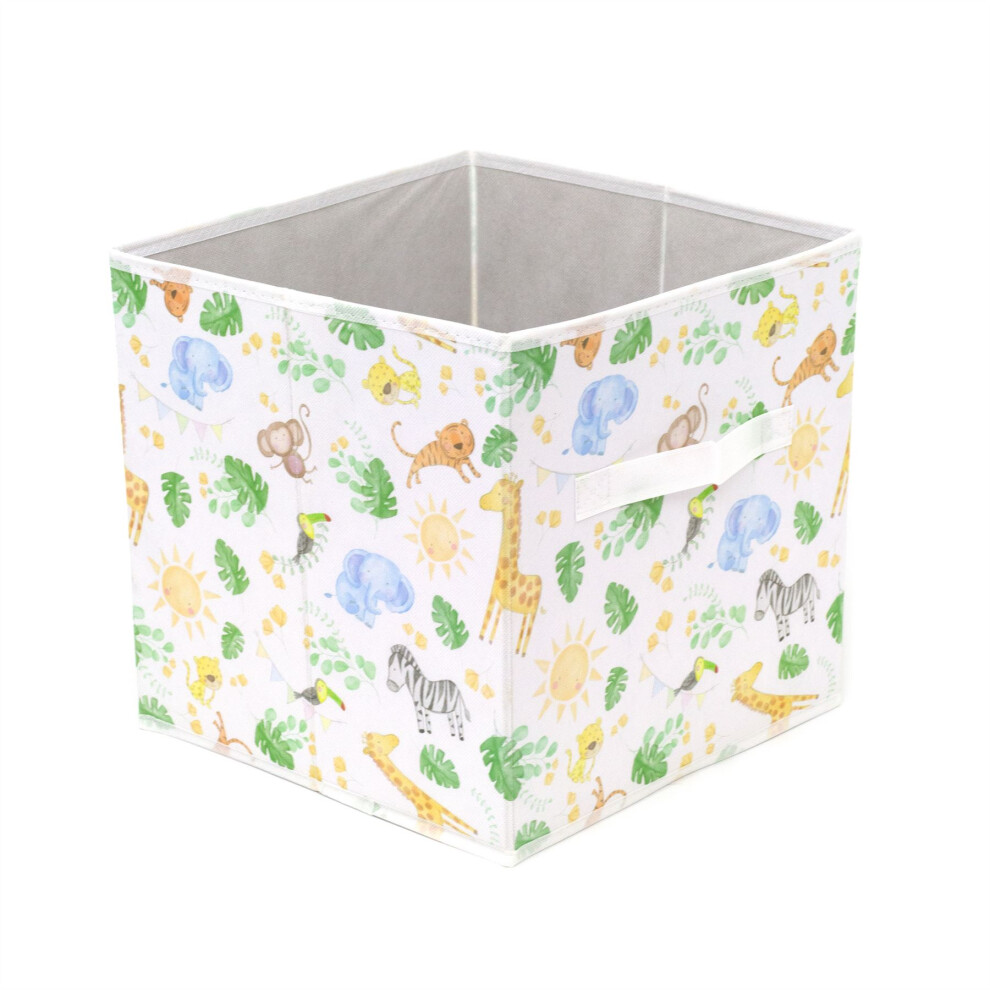 Nursery Storage Box | Childrens Jungle Safari Storage Basket | Foldable Square Fabric Storage Cube For Kids