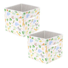Set Of 2 Nursery Storage Box | Childrens Jungle Safari Storage Basket | Foldable Square Fabric Storage Cube For Kids