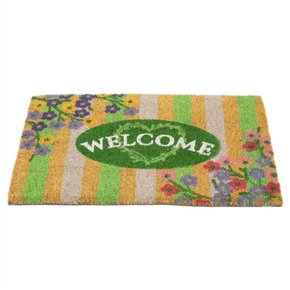 The Flower Shop Doormat | Rectangular Entrance Floral Welcome Door Mat | Non-slip Pvc Backed Natural Coir Doormat - 60x40cm