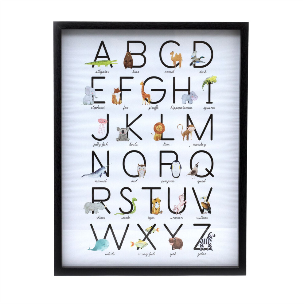 Baby Alphabet A-Z Animal Print Frame | Animal Alphabet Learning Framed Print | Baby Childrens Nursery Decor A-Z Letter Wall Art Print Picture Frame