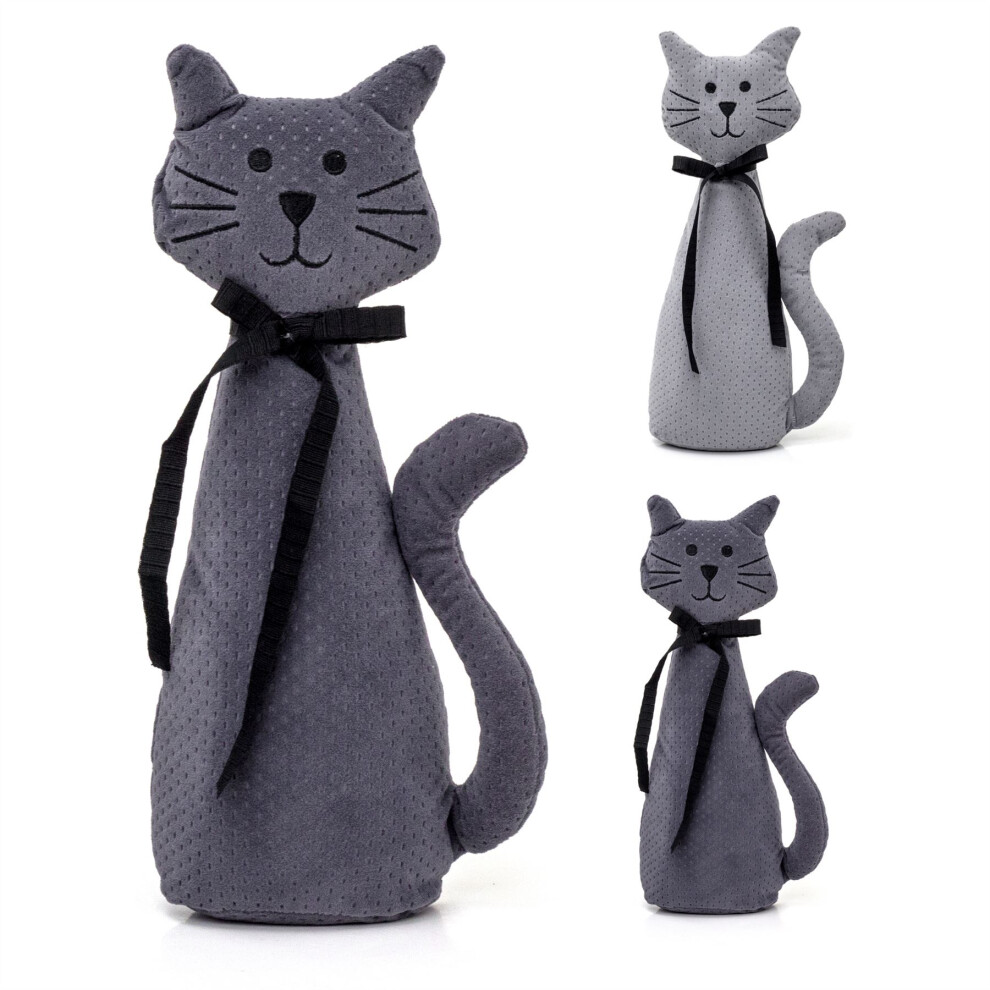 Carousel 30Cm Velvet Cat Doorstop | Novelty Indoor Cat Doorstops Animal Doorstop | Decorative Weighted Cat Door Stopper - Colour Varies One Supplied Grey