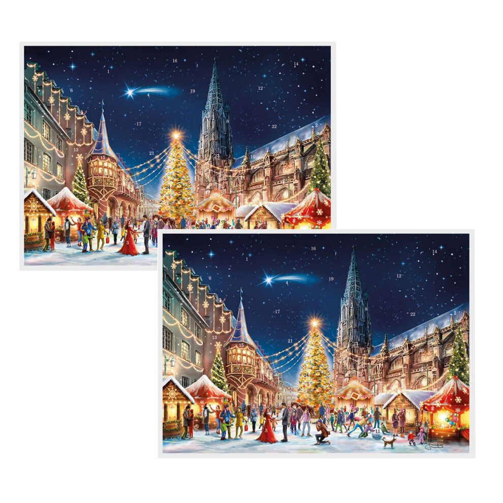 Carousel Pack Of 2 Freiburg Cathedral Advent Calendar Card | Christmas Advent Calendar Greetings Card With Envelope | Door Advent Calendar - 15.5X11cm