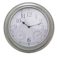 Galvanized Metal Wall Clock Temperature Humidity Weather Station | Hygrometer Thermometer Wall Mounted Clock | Silver Metal Clock- 46cm