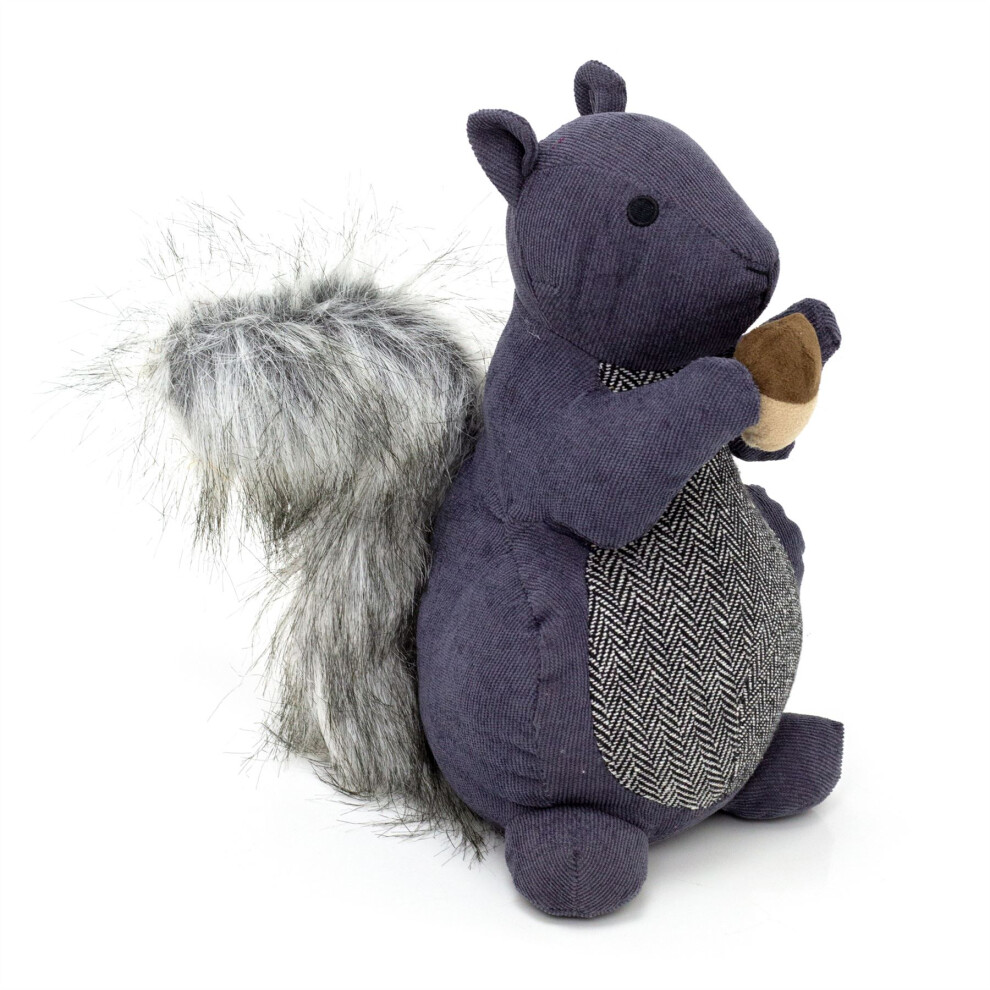 Carousel Squirrel With Nut Doorstop | Squirrel Shaped Door Stop Fabric Animal Doorstop | Decorative Weighted Dog Door Stopper - Grey