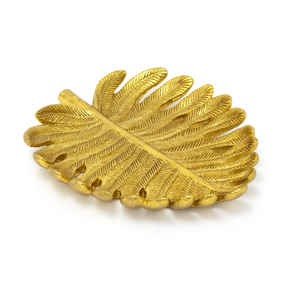Carousel Resin Palm Leaf Trinket Dish | Tropical Polyresin Trinket Tray Storage Display Vanity Dish | Embossed Palm Leaf Trinket Jewellery Dish - 20Cm Gold