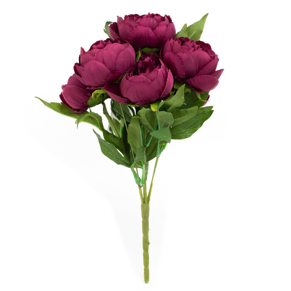 Artificial Peony Bouquet | Faux Peonies Flowers Artificial Flower Posy Wedding Flowers Centerpiece | Floral Spray Fake Flower Spray - Burgundy
