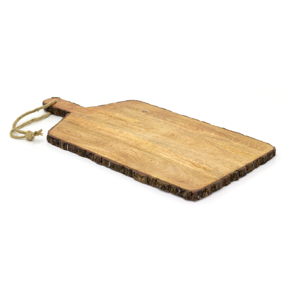 Rustic Bark Chopping Board | Mango Wood Rectangular Paddle Cutting Board | Traditional Wooden Chopping Board Kitchen Board 50x25cm