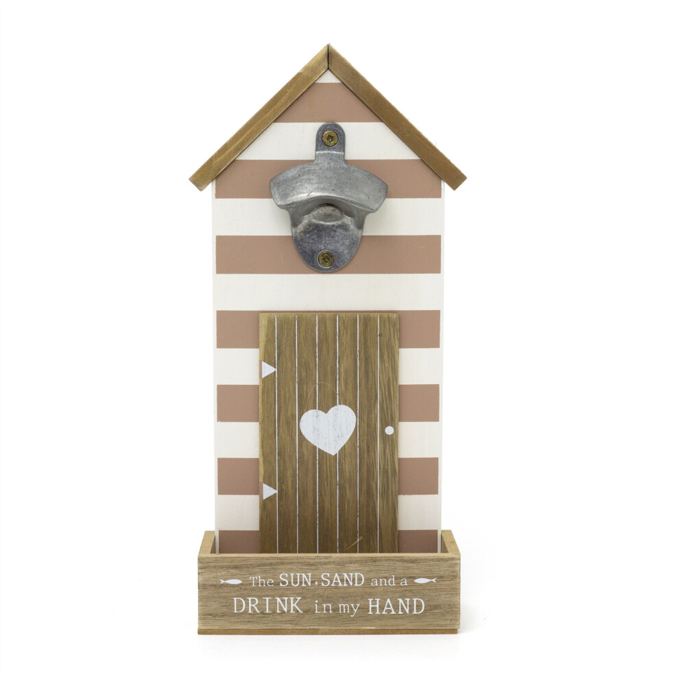 Seashore Beach House Bottle Opener | Wooden Beach Hut Wall Mounted Bottle Opener With Cap Catcher | Nautical Bottle Opener Home Bar Drinks Accessory
