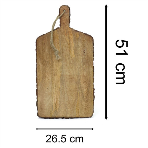 Carousel Rustic Bark Chopping Board | Mango Wood Rectangular Paddle Cutting Board | Traditional Wooden Chopping Board Kitchen Board 50x25cm 2