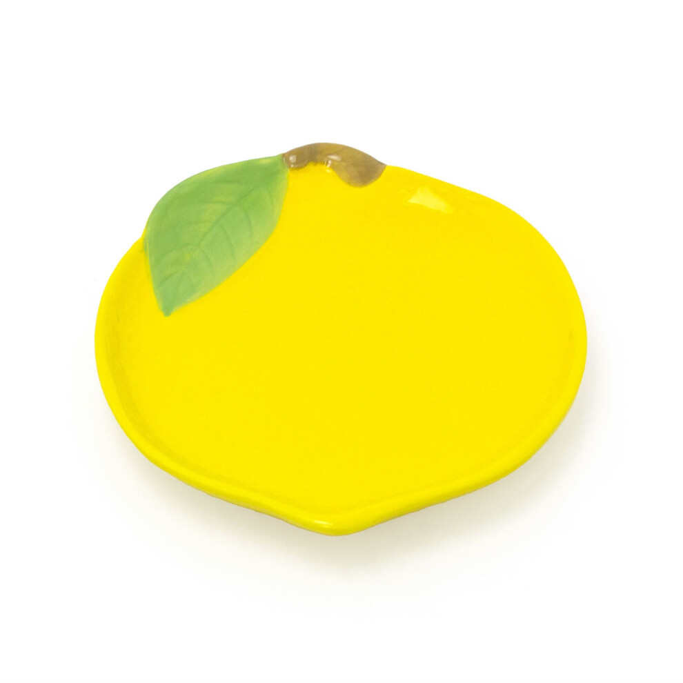 Ceramic Citrus Trinket Dish | Summer Fruits Vanity Dish Decorative Display Trinket Tray | Fruit Shaped Stoneware Dish Key Tray Jewellery Dish - Lemon