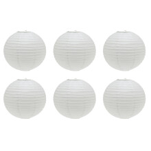 Pack Of 6 Round White Paper Light Shade Lantern | Classic Bamboo Style Ribbed Paper Lampshade | Hanging Circle Ceiling Lightshade