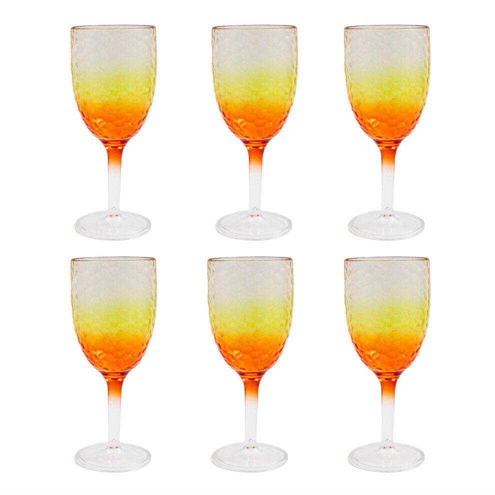 Pack of 6 Orange Ombre Plastic Wine Glass | Set of 6 Plastic Wine Glass Goblet Garden Picnic Glass Wine | Reusable Drinkware Outdoor Wine Glass
