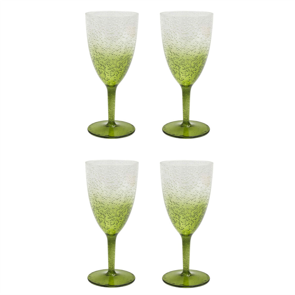 Pack of 4 Green Bubbles Plastic Wine Glass | Set of 4 Plastic Wine Glass Goblet Garden Picnic Glass Wine | Reusable Drinkware Outdoor Wine Glass