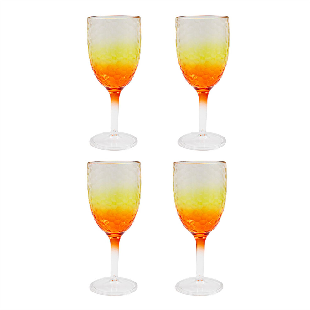 Pack of 4 Orange Ombre Plastic Wine Glass | Set of 4 Plastic Wine Glass Goblet Garden Picnic Glass Wine | Reusable Drinkware Outdoor Wine Glass