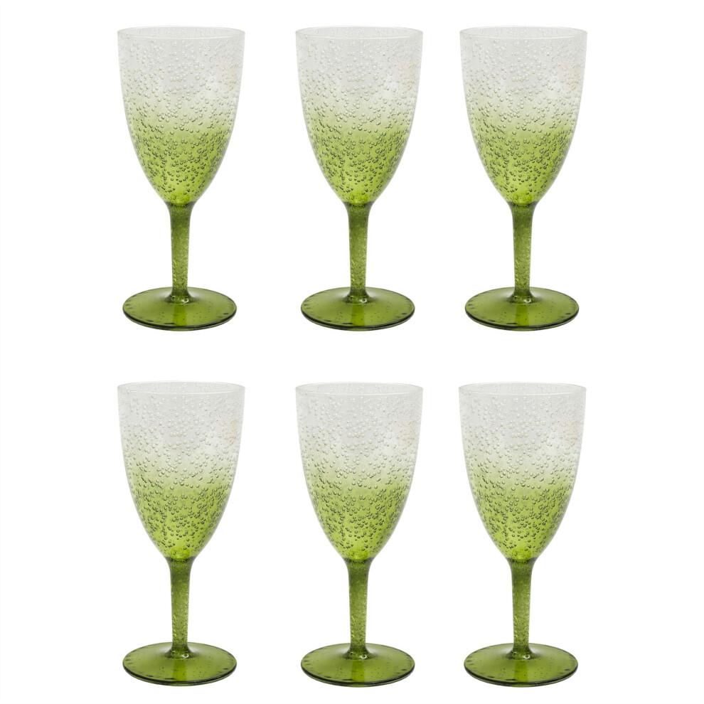 Pack of 6 Green Bubbles Plastic Wine Glass | Set of 6 Plastic Wine Glass Goblet Garden Picnic Glass Wine | Reusable Drinkware Outdoor Wine Glass