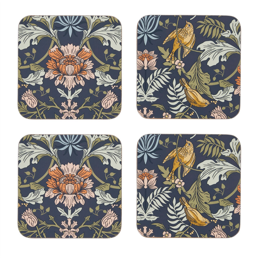 Ulster Weavers Set of 4 Finch & Flower Coasters | Flora & Fauna Cork Backed Coaster Set | 4 Piece Country Kitchen Drinks Coasters Cup Mug Table Mats