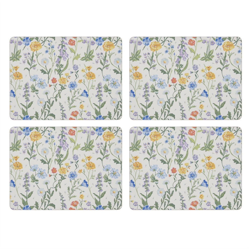 Ulster Weavers Cottage Garden Placemats | Set of 4 Floral Wildflower Cork Backed Placemat Set | 4 Piece Country Kitchen Dining Table Place Mats