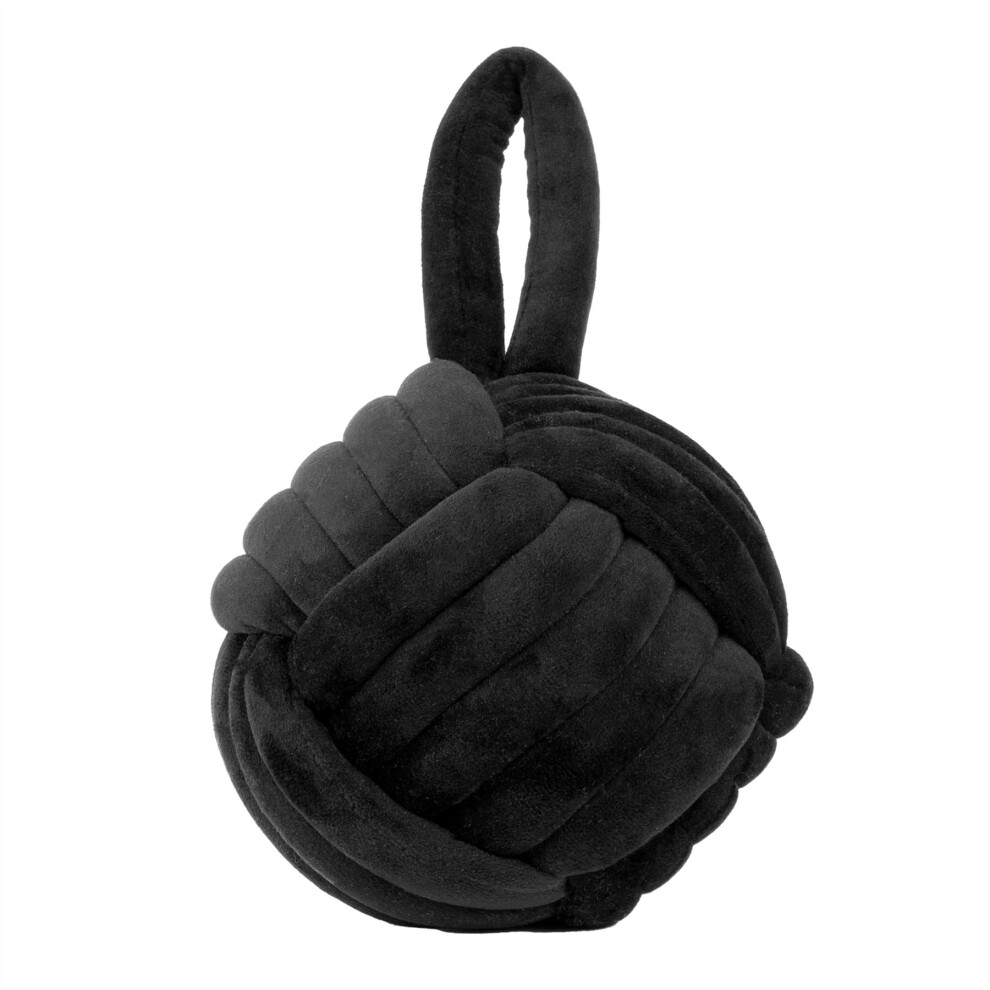 Black Chunky Fabric Nautical Knot Doorstop | Coastal Seaside Monkey's Fist Door Stop | Decorative Black Velvet Beach Knot Door Stopper Ball - 14cm