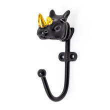 Black & Gold Rhinoceros Wall Hook | Safari Rhino Wall Mounted Coat Hook | Jungle Wildlife Animal Head Hanger Hook - 12cm