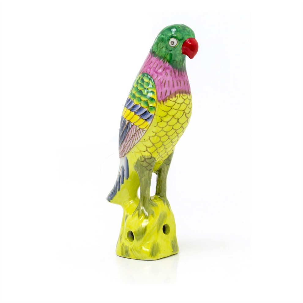 Colourful Ceramic Parrot Ornament | Porcelain Parrot Sculpture Figurine Tropical Bird Statue | Home Decor Statement Piece - 27cm