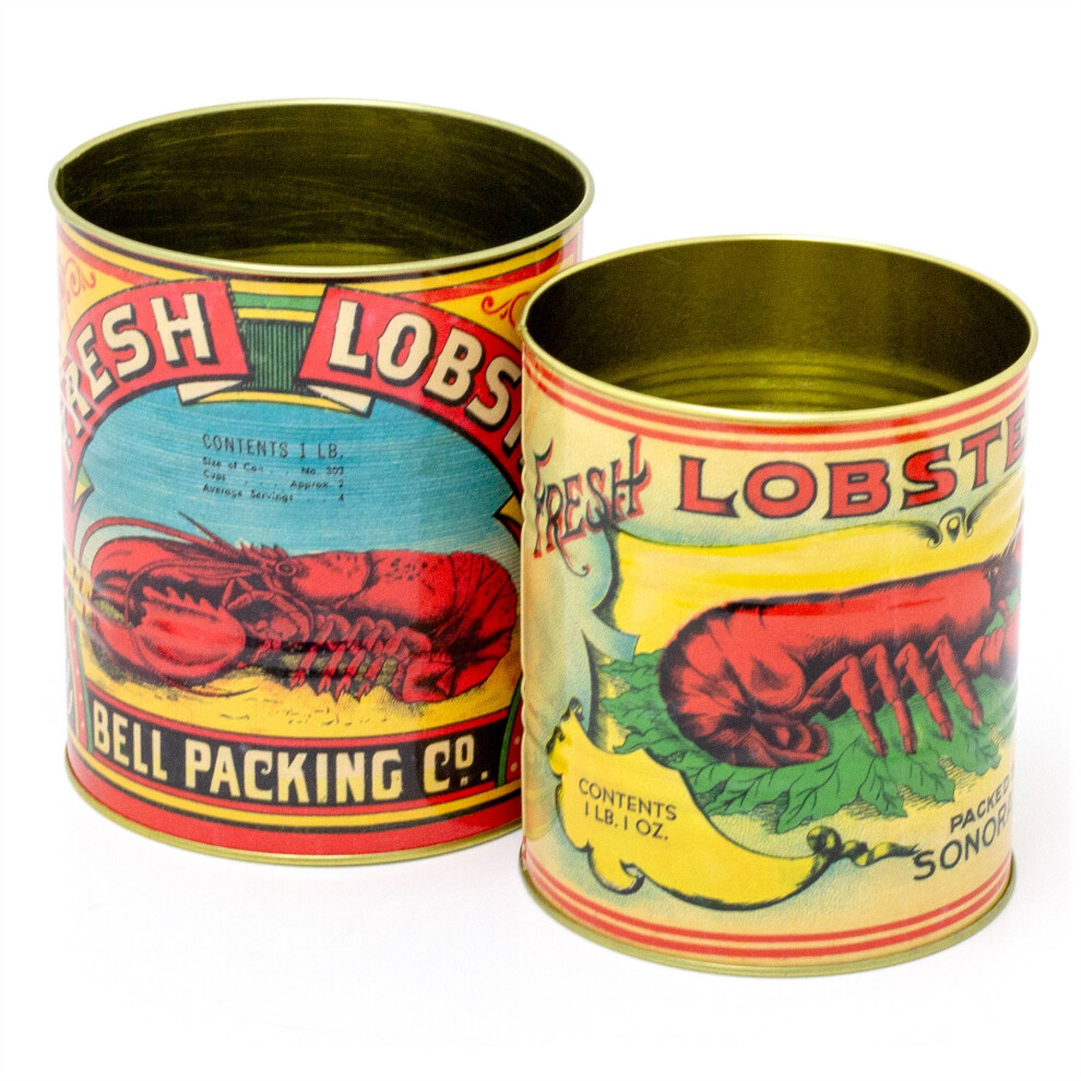 Set Of 2 Retro Style Vintage Lobster Storage Tins | 2 Piece Replica Food Tins Decorative Tinned Fish Cans | Metal Storage Tins