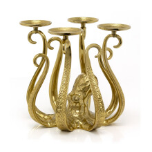 Antique Style Gold Metal Octopus Candle Holder | Extra Large Aluminium Octopus Candelabra | Octopus Candlestick 4 Pillar Candle Holder - 32cm